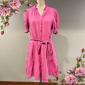 GAP Pink button down short sleeves mini Dress‎ with belt size small